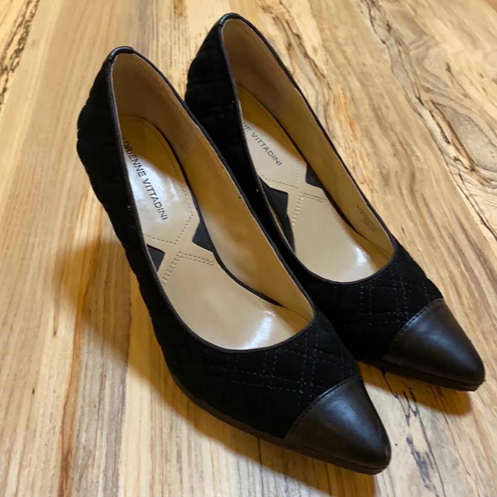 Adrienne Vittadini black quilted leather heels
